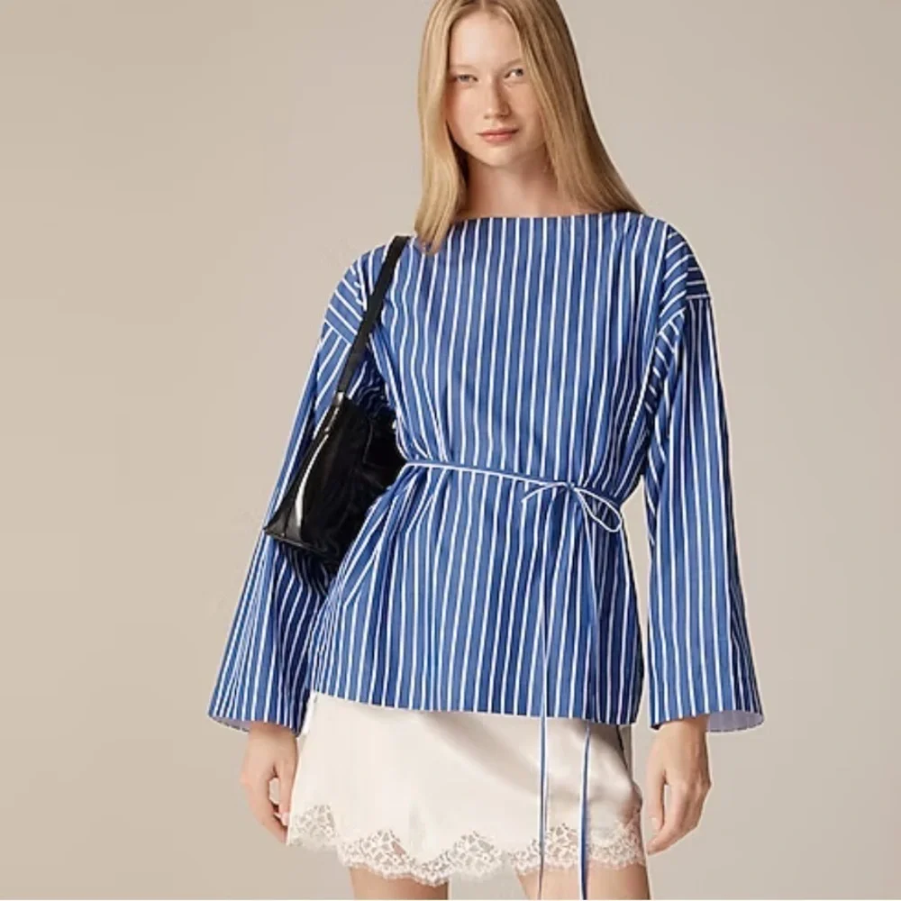 J crew deep sea stripes Ciel top in striped cotton poplin